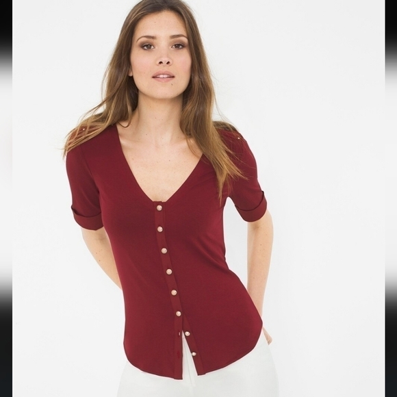 Whbm Burgundy Utility Tee Short Sleeve XS - Picture 1 of 14